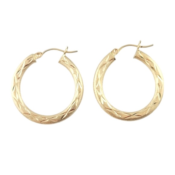 14K Yellow Gold Circle Detailed Hoop Earrings #16786 - Picture 1 of 7